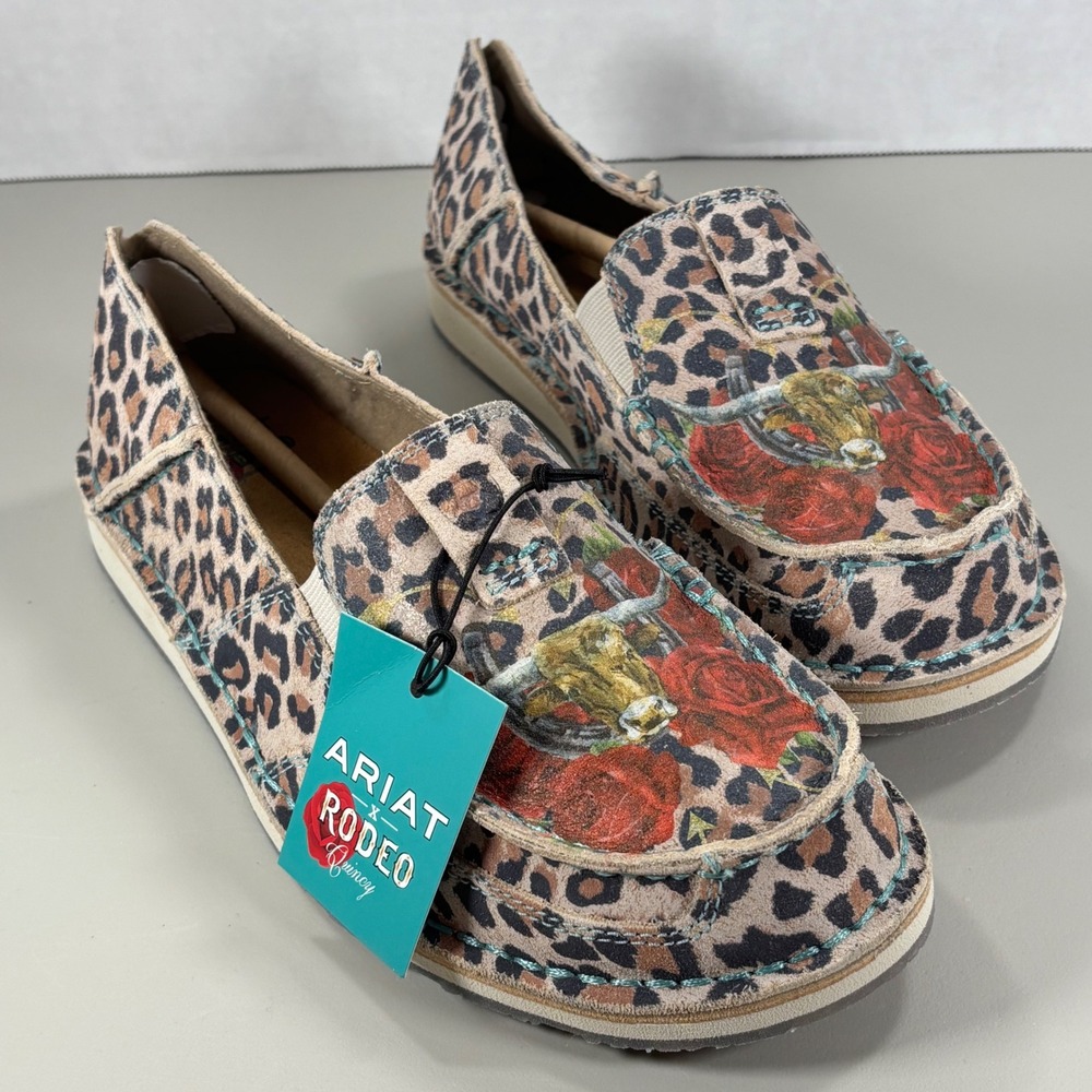 Ariat Animal Print Flats with Red Floral Accents